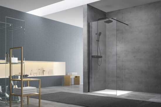 Sprchová zástena Walk-In 140 cm s profilom a zavetrením SAT Walk-in čierna SATBWI140PRC