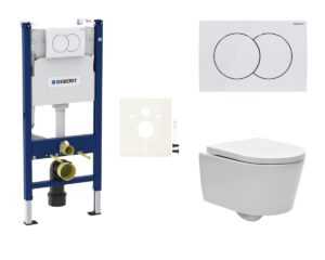 Závesný WC set Geberit do ľahkých stien / predstenová + WC SAT Brevis bez splachovacího okruhu/okraje SIKOGESBRED01