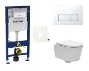 Závesný WC set Geberit do ľahkých stien / predstenová + WC SAT Brevis bez splachovacího okruhu/okraje SIKOGESBRED50